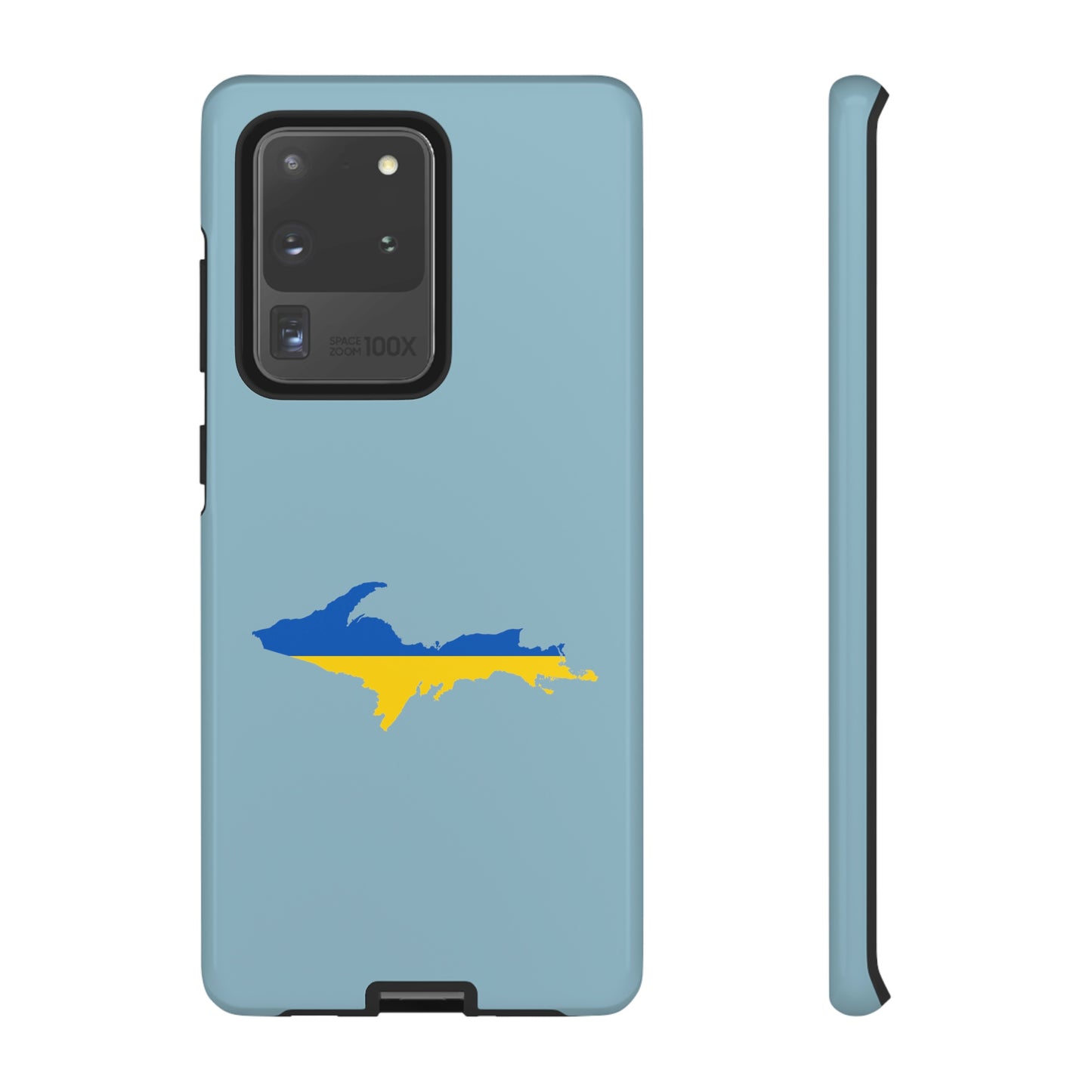 Michigan Upper Peninsula Tough Phone Case (Opal Blue w/ UP Ukraine Flag Outline) | Samsung & Pixel Android