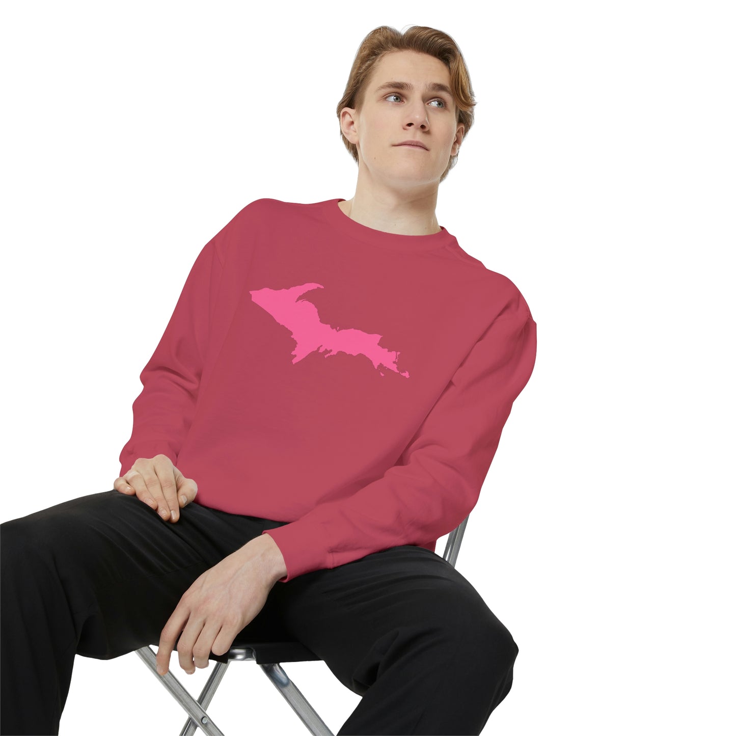 Michigan Upper Peninsula Sweatshirt (w/ Pink UP Outline) | Unisex Garment Dyed