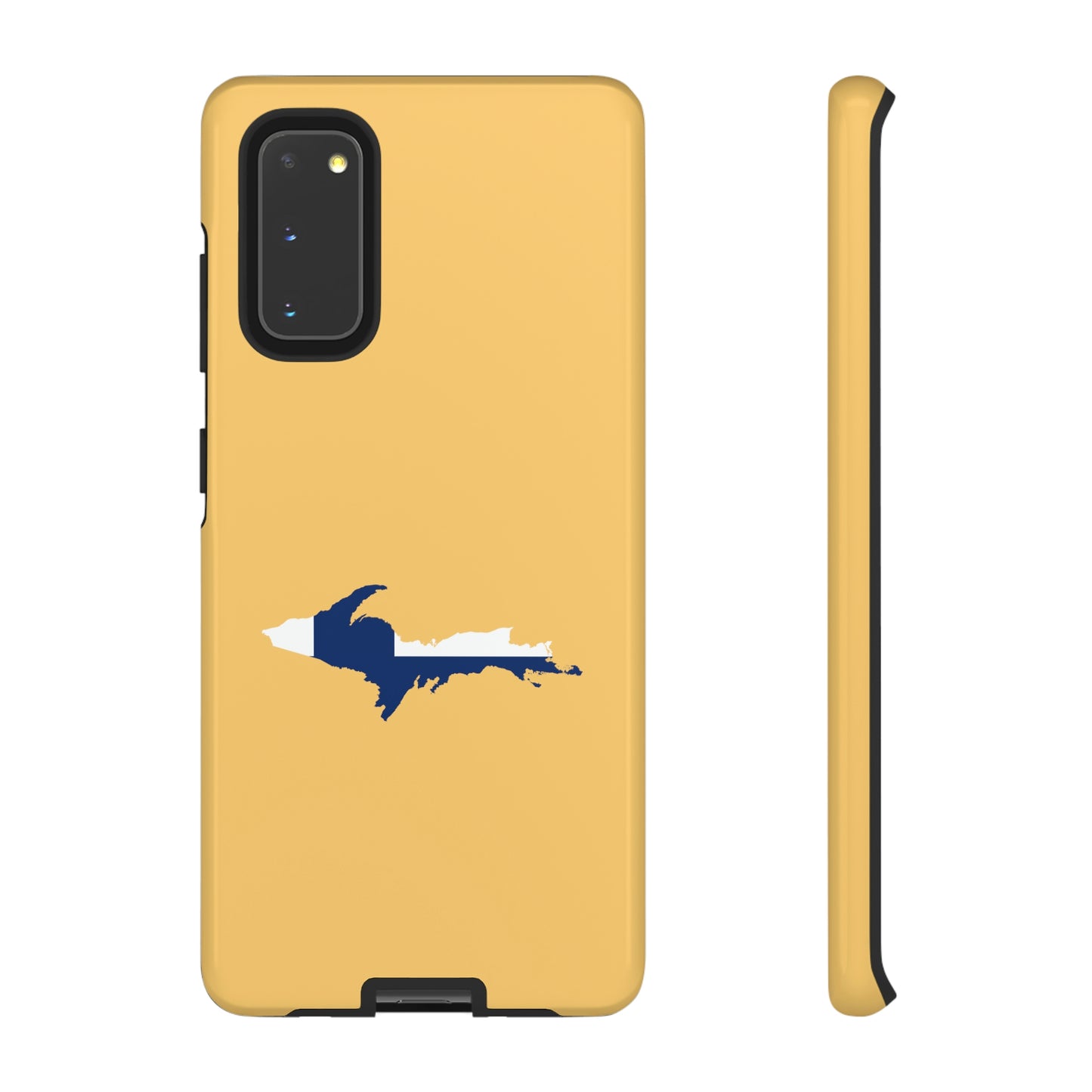 Michigan Upper Peninsula Tough Phone Case (Citrine w/ UP Finland Flag Outline) | Samsung & Pixel Android