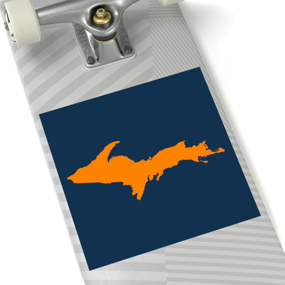 Michigan Upper Peninsula Square Sticker (Navy w/ Orange UP Outline) | Indoor/Outdoor