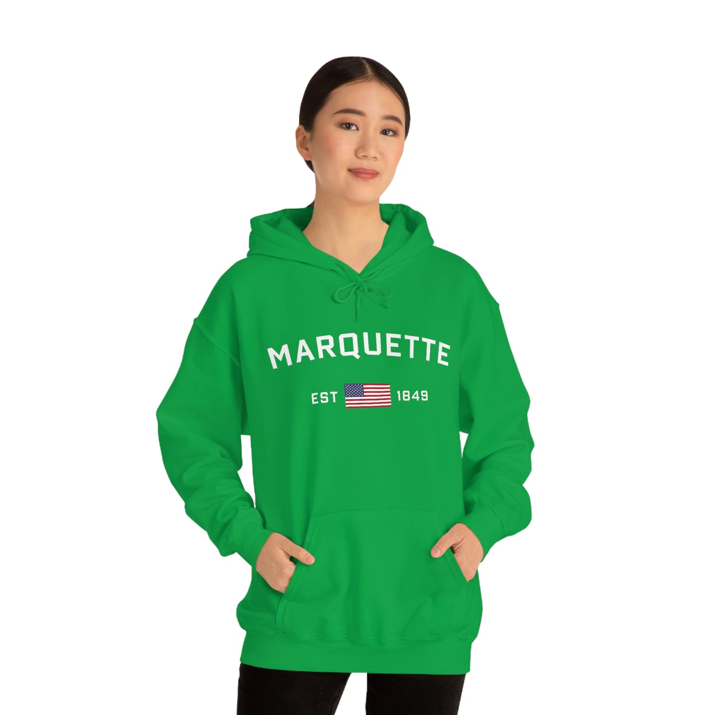'Marquette EST 1849' Hoodie (w/USA Flag Outline) | Unisex Standard