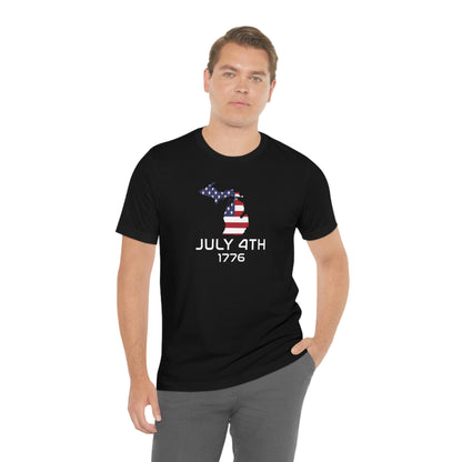 Michigan 'July 4th 1776' T-Shirt (Space Agency Font w/ MI USA Outline) | Unisex Standard Fit