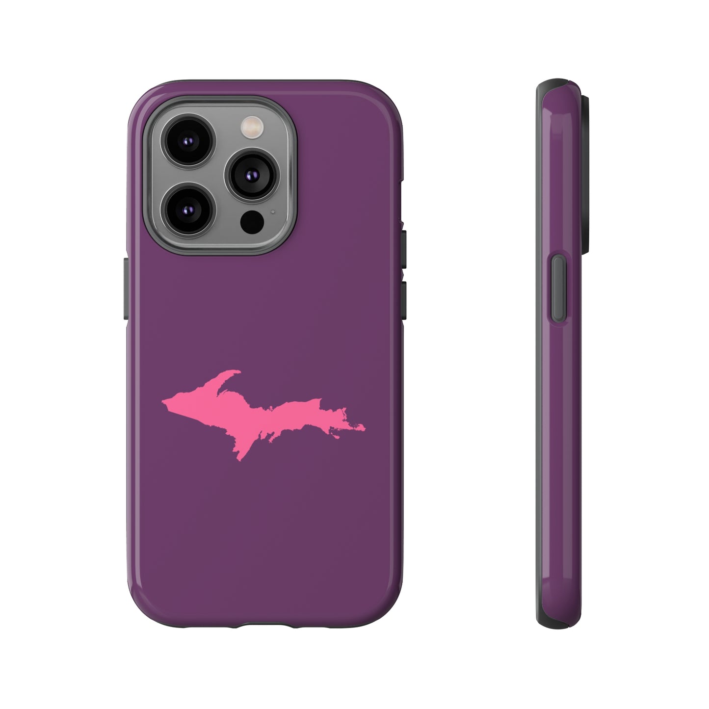 Michigan Upper Peninsula Tough Phone Case (Plum w/ Pink UP Outline) | Apple iPhone