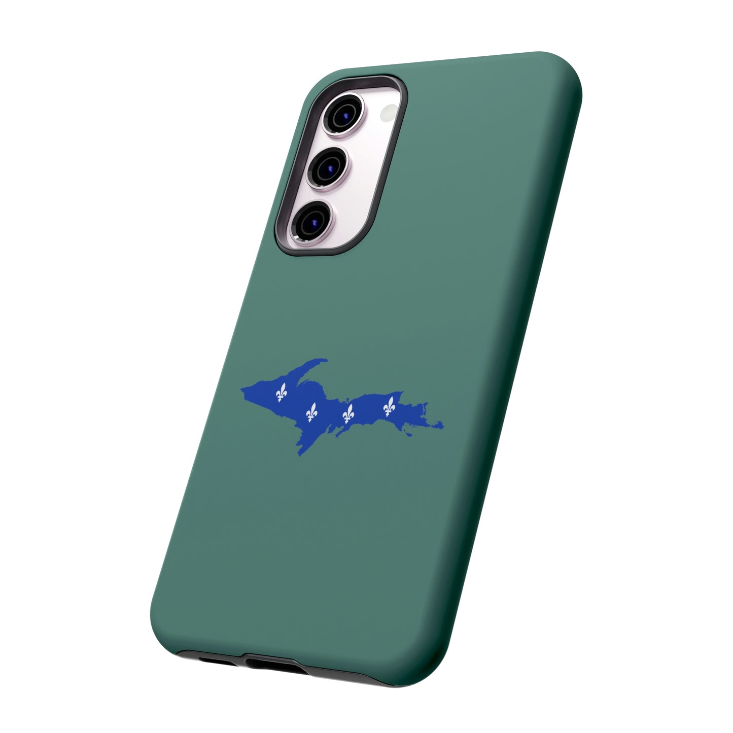 Michigan Upper Peninsula Tough Phone Case (Copper Green w/ UP Quebec Flag Outline) | Samsung & Pixel Android