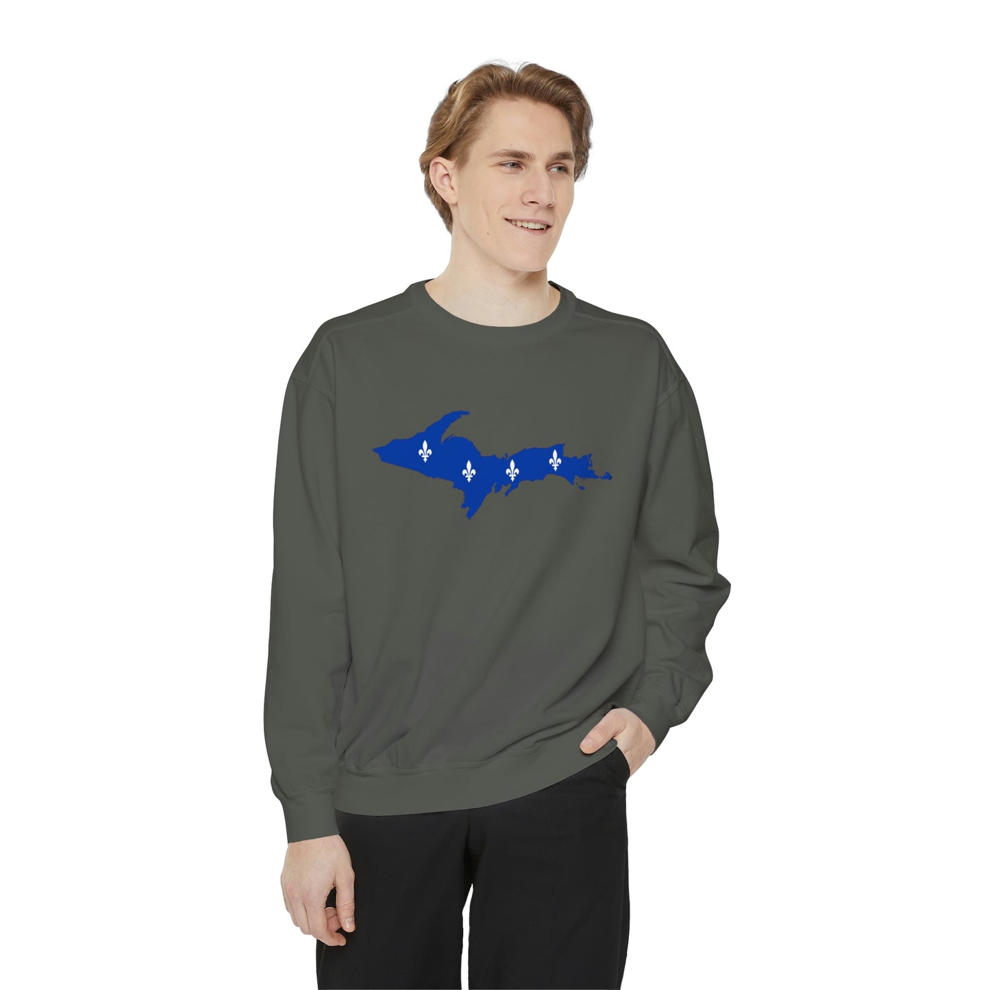 Michigan Upper Peninsula Sweatshirt (w/ UP Quebec Flag Outline) | Unisex Garment Dyed