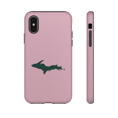 Michigan Upper Peninsula Tough Phone Case (Pink w/ Green UP Outline) | Apple iPhone