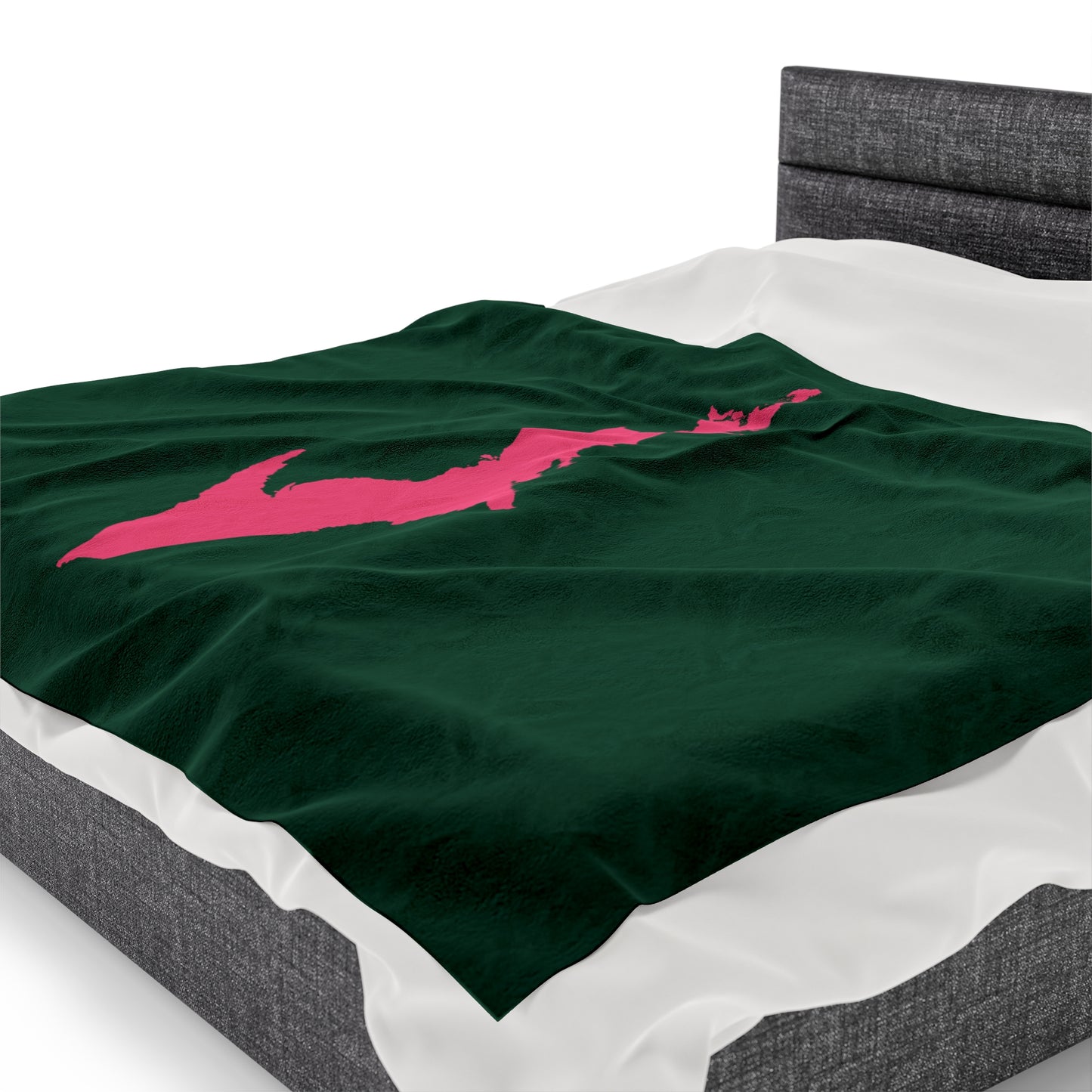 Michigan Upper Peninsula Plush Blanket (w/ Pink UP Outline) | Superior Green