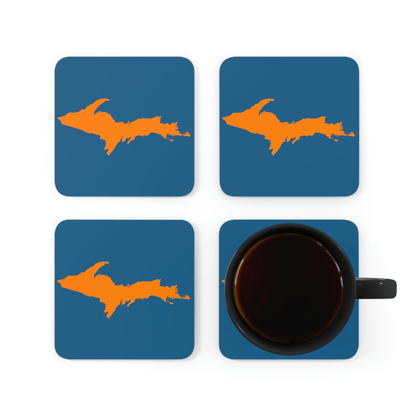 Michigan Upper Peninsula Coaster Set (Blueberry w/ Orange UP Outline) | Corkwood - 4 pack