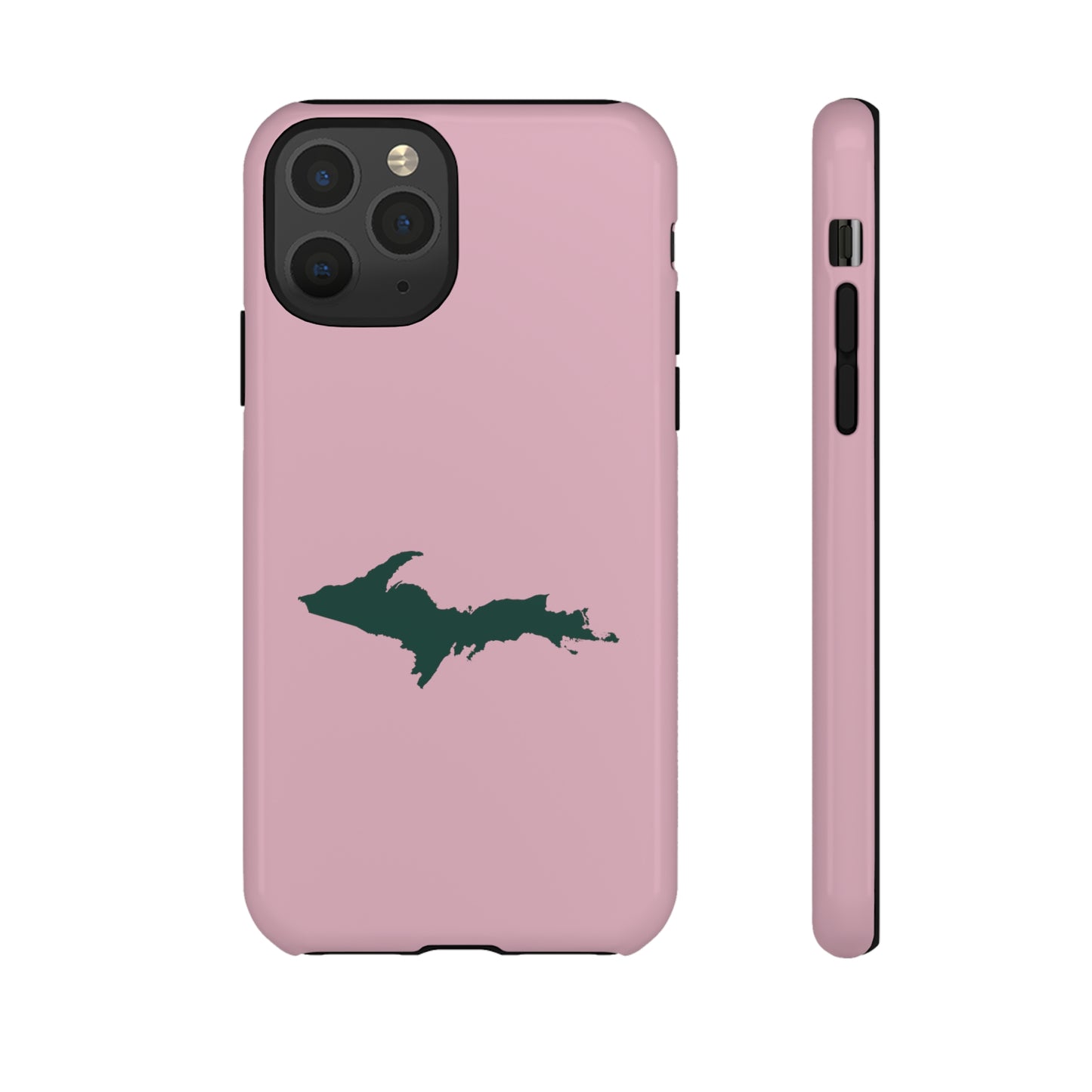 Michigan Upper Peninsula Tough Phone Case (Pink w/ Green UP Outline) | Apple iPhone