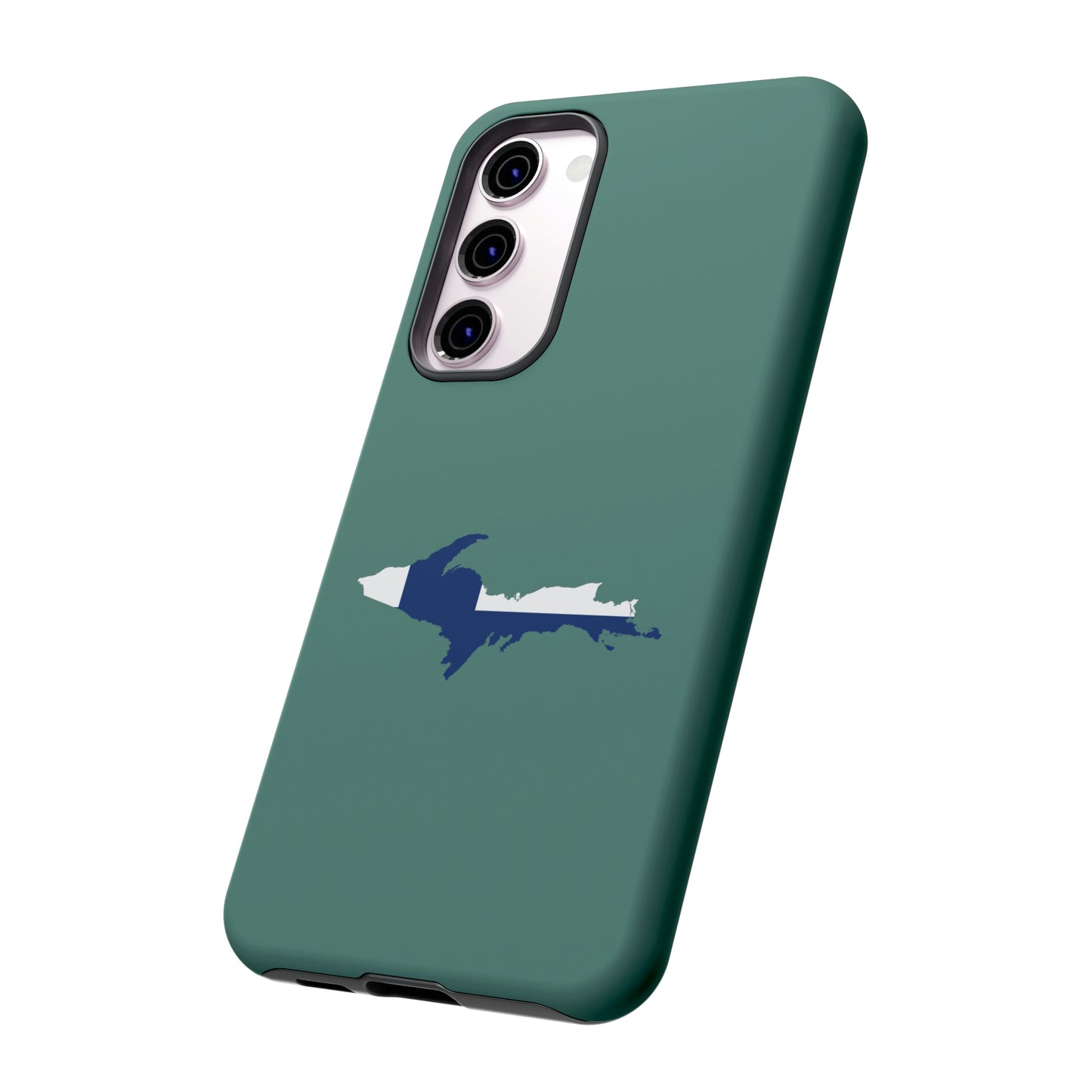 Michigan Upper Peninsula Tough Phone Case (Copper Green w/ UP Finland Flag Outline) | Samsung & Pixel Android