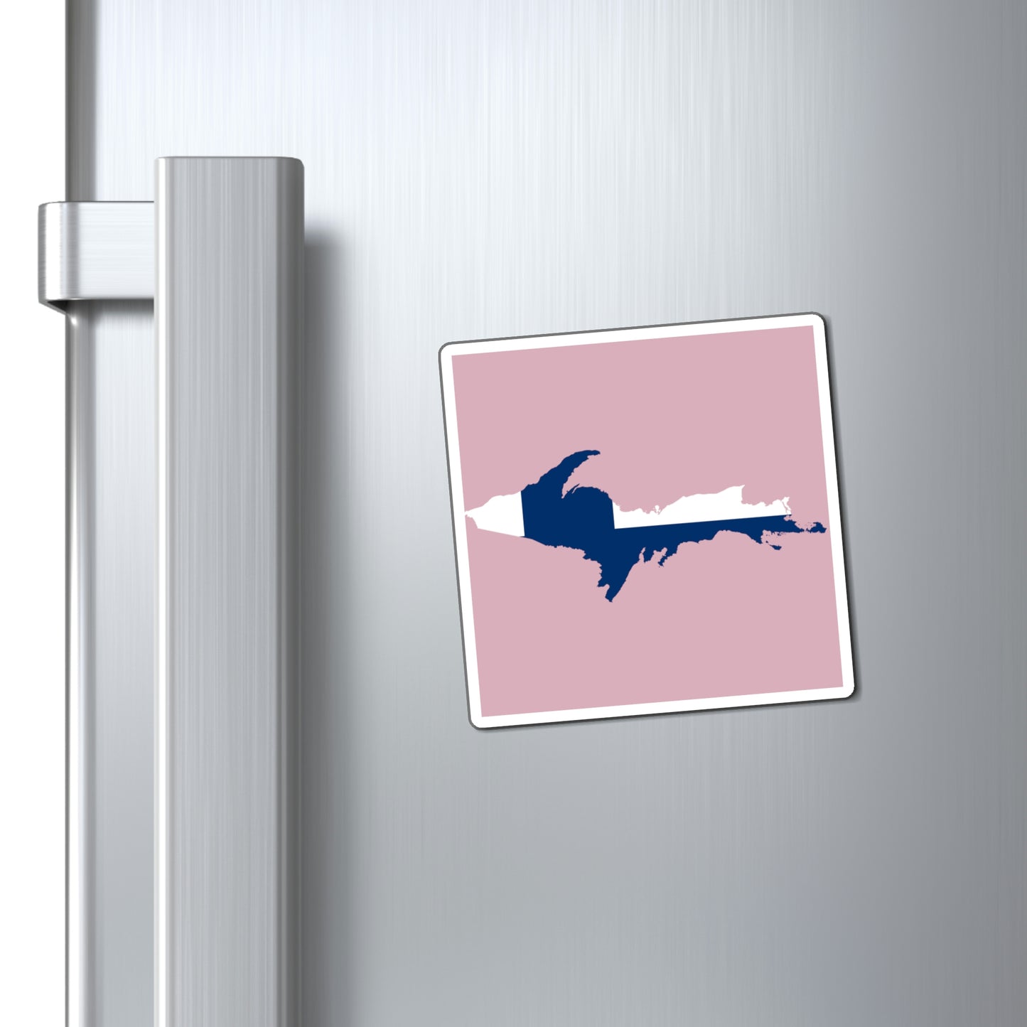 Michigan Upper Peninsula Square Magnet (Pink w/ UP Finland Flag Outline)