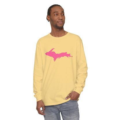 Michigan Upper Peninsula Garment-Dyed T-Shirt (w/ Pink UP Outline) | Unisex Long Sleeve