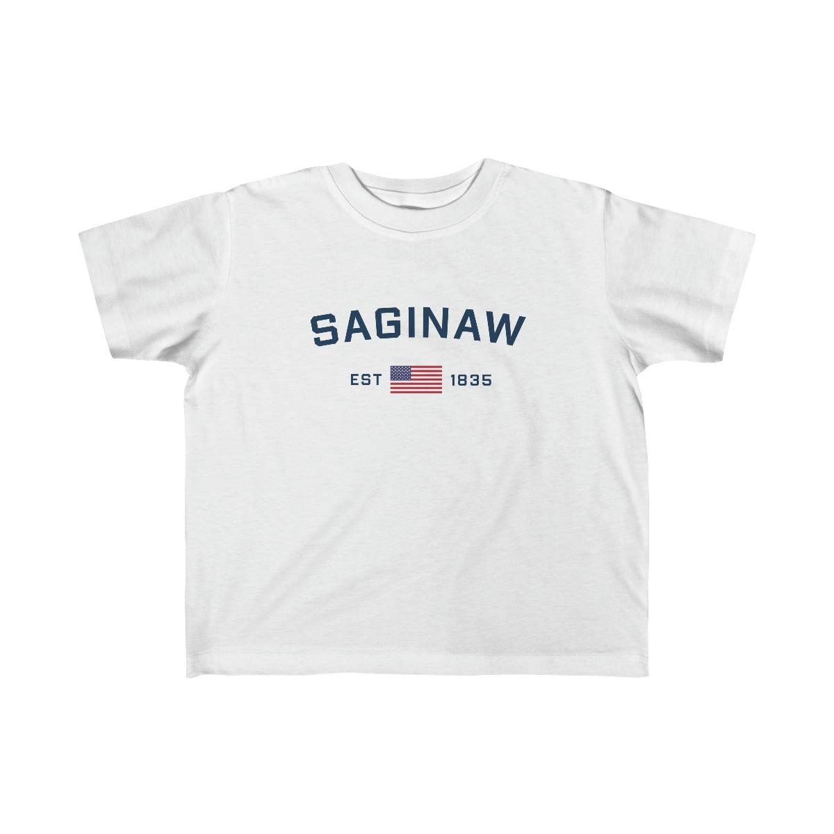 'Saginaw EST 1835' ' T-Shirt  (w/USA Flag Outline) | Toddler Short Sleeve - Circumspice Michigan