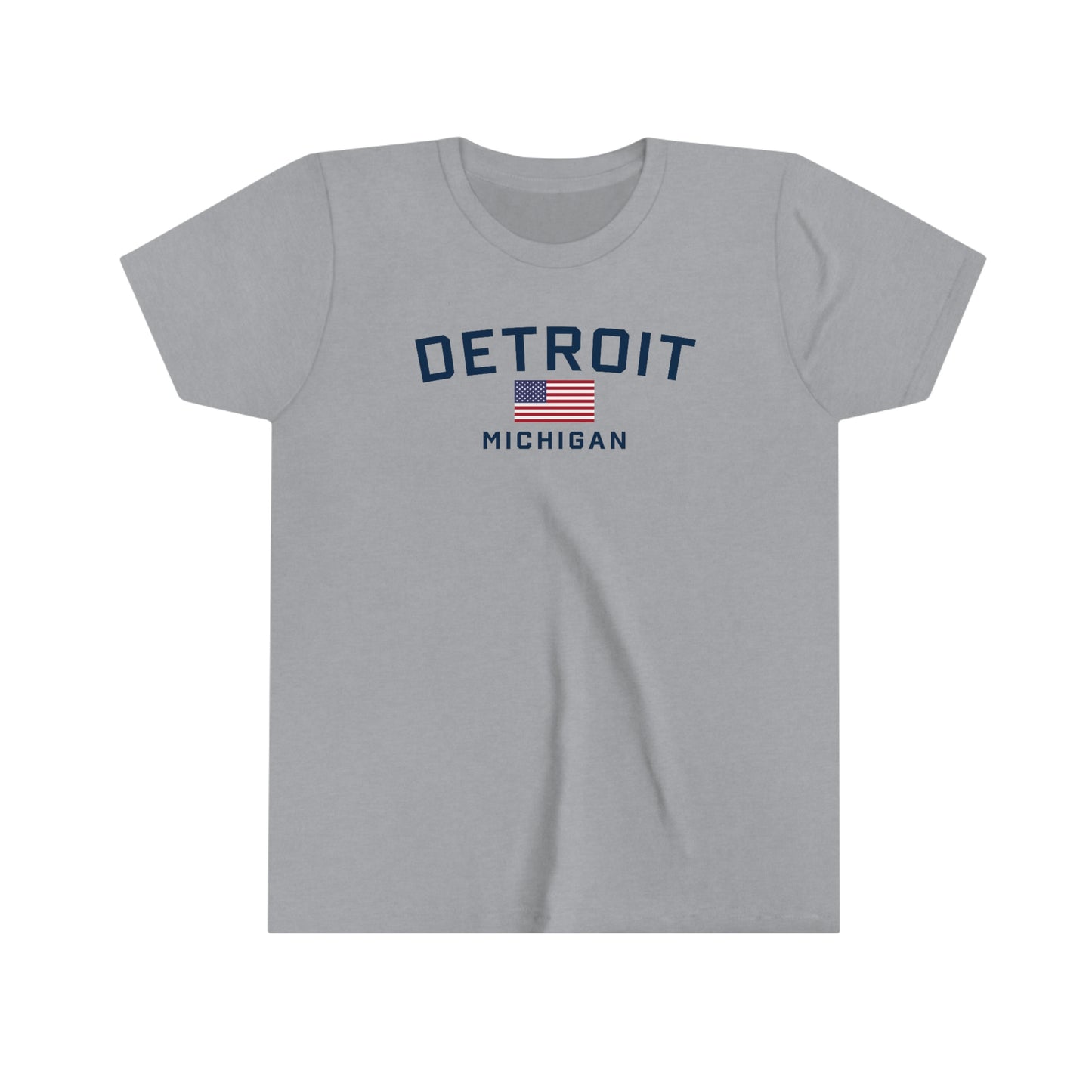 'Detroit Michigan' T-Shirt (w/USA Flag Outline) | Youth Short Sleeve