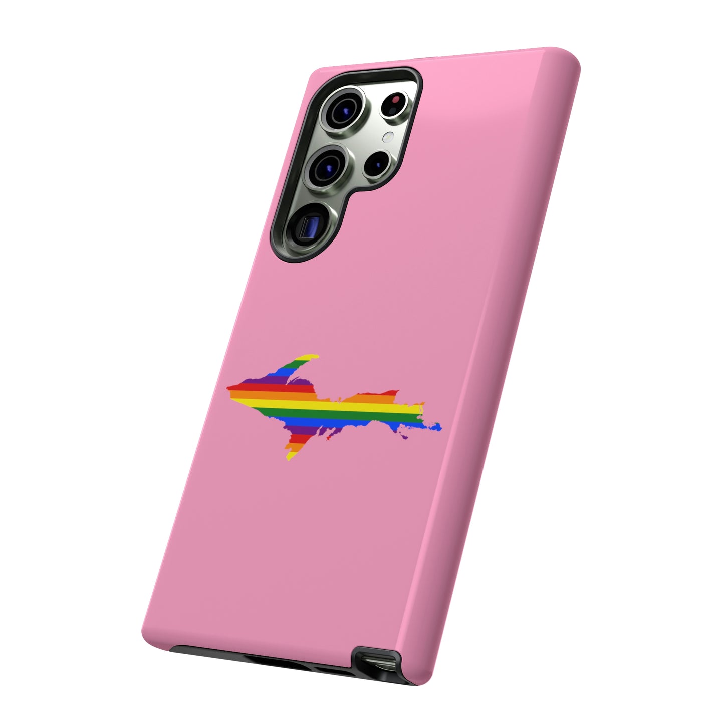 Michigan Upper Peninsula Tough Phone Case ('67 Caddie Pink w/ UP Pride Flag Outline) | Samsung & Pixel Android