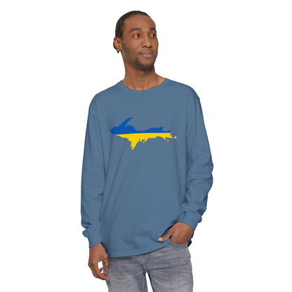 Michigan Upper Peninsula Garment-Dyed T-Shirt (w/ UP Ukraine Flag Outline) | Unisex Long Sleeve