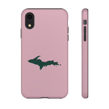 Michigan Upper Peninsula Tough Phone Case (Pink w/ Green UP Outline) | Apple iPhone