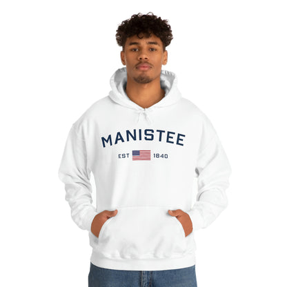 'Manistee EST 1840' Hoodie (w/USA Flag Outline) | Unisex Standard