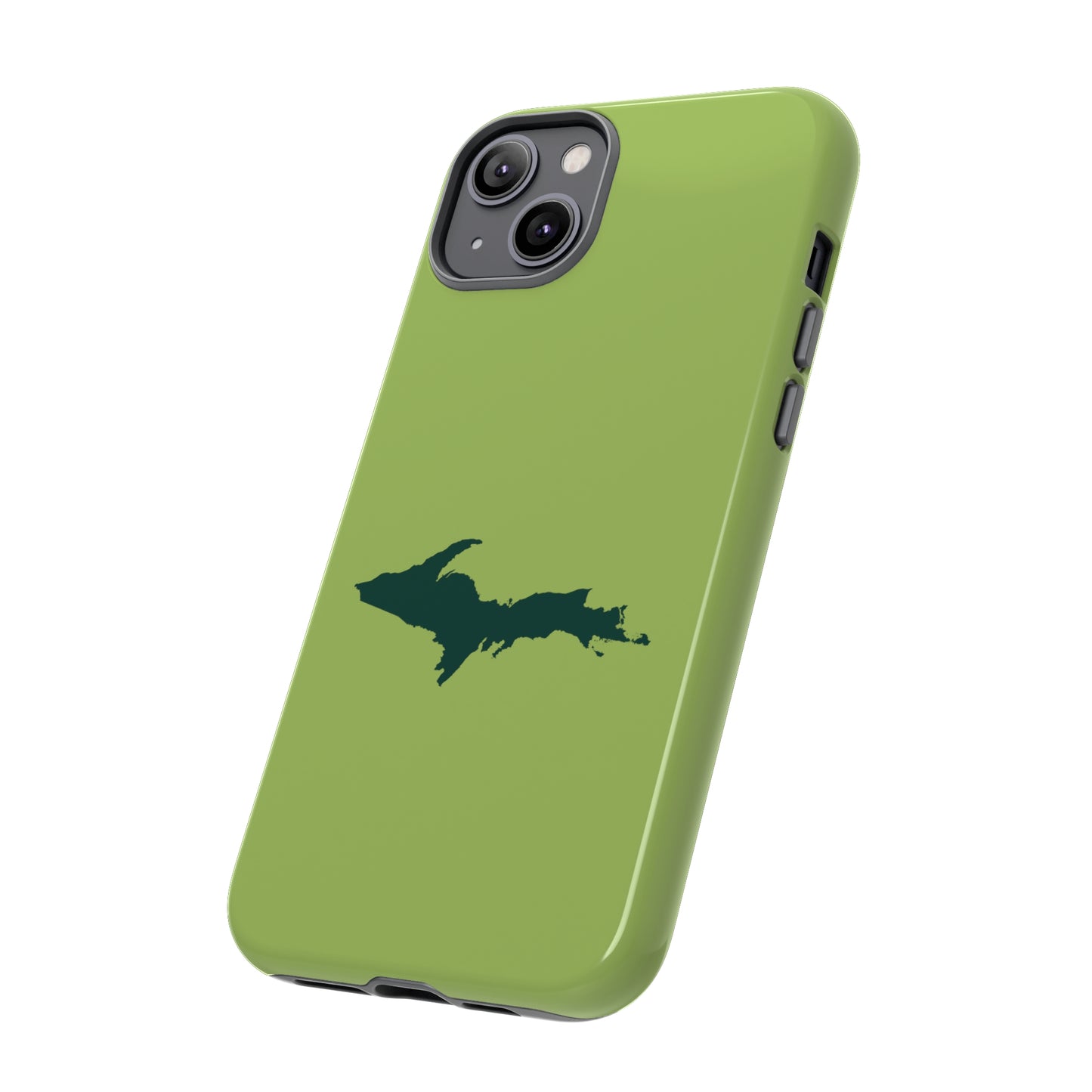 Michigan Upper Peninsula Tough Phone Case (Gooseberry Green w/ Green UP Outline) | Apple iPhone