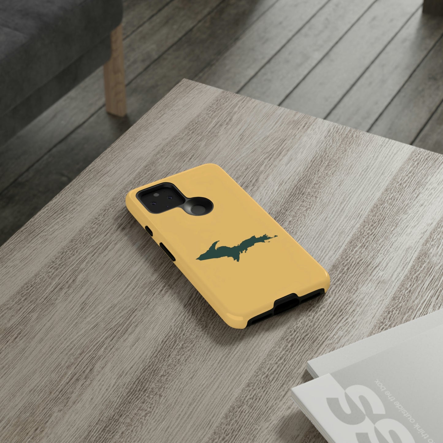 Michigan Upper Peninsula Tough Phone Case (Citrine w/ Green UP Outline) | Samsung & Pixel Android