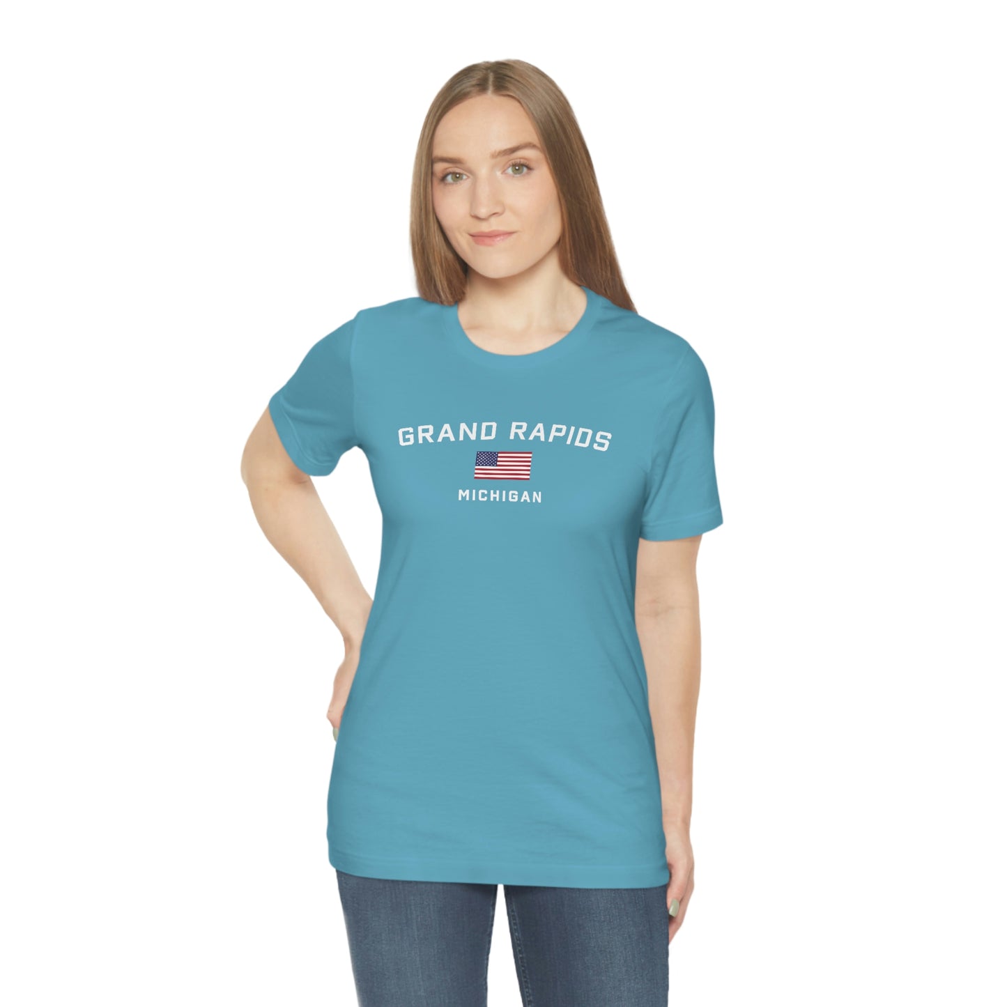 'Grand Rapids Michigan' T-Shirt (w/USA Flag Outline) | Unisex Standard Fit