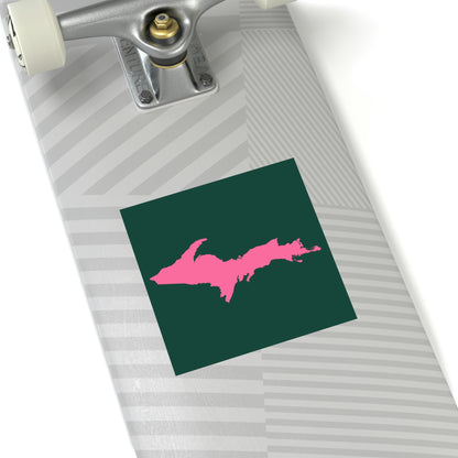 Michigan Upper Peninsula Square Sticker (Green w/ Pink UP Outline) | Indoor/Outdoor