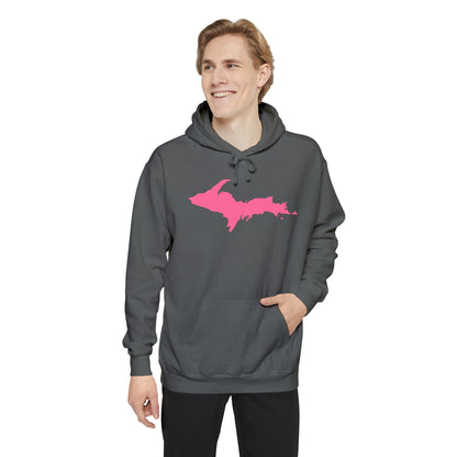 Michigan Upper Peninsula Hoodie (w/ Pink UP Outline) | Unisex Garment-Dyed