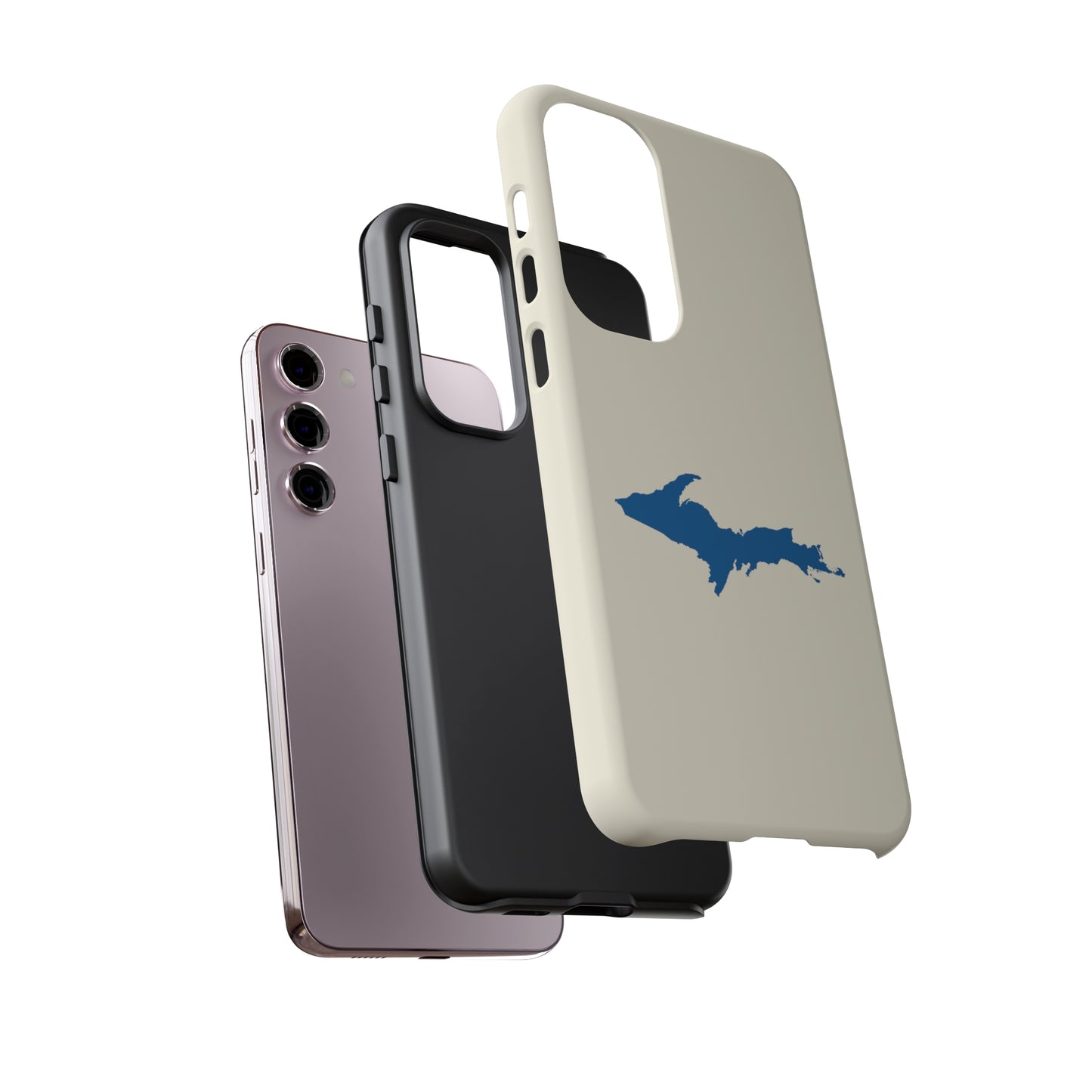 Michigan Upper Peninsula Tough Phone Case (Ivory Color w/ Azure UP Outline) | Samsung & Pixel Android