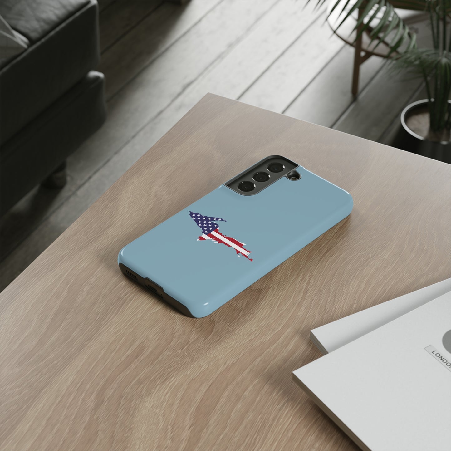 Michigan Upper Peninsula Tough Phone Case (Opal Blue w/ UP USA Flag Outline) | Samsung & Pixel Android