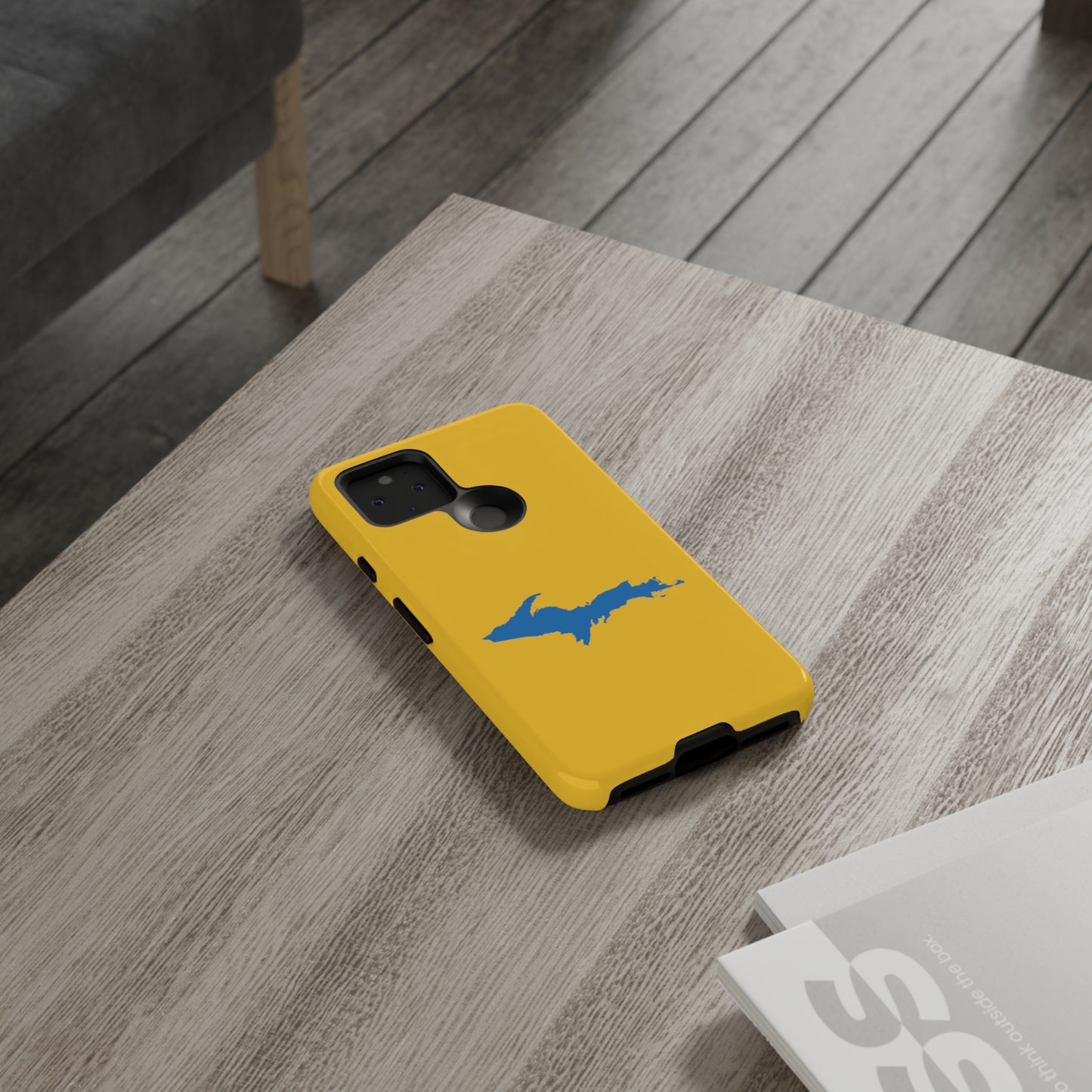 Michigan Upper Peninsula Tough Phone Case (Gold w/ Azure UP Outline) | Samsung & Pixel Android