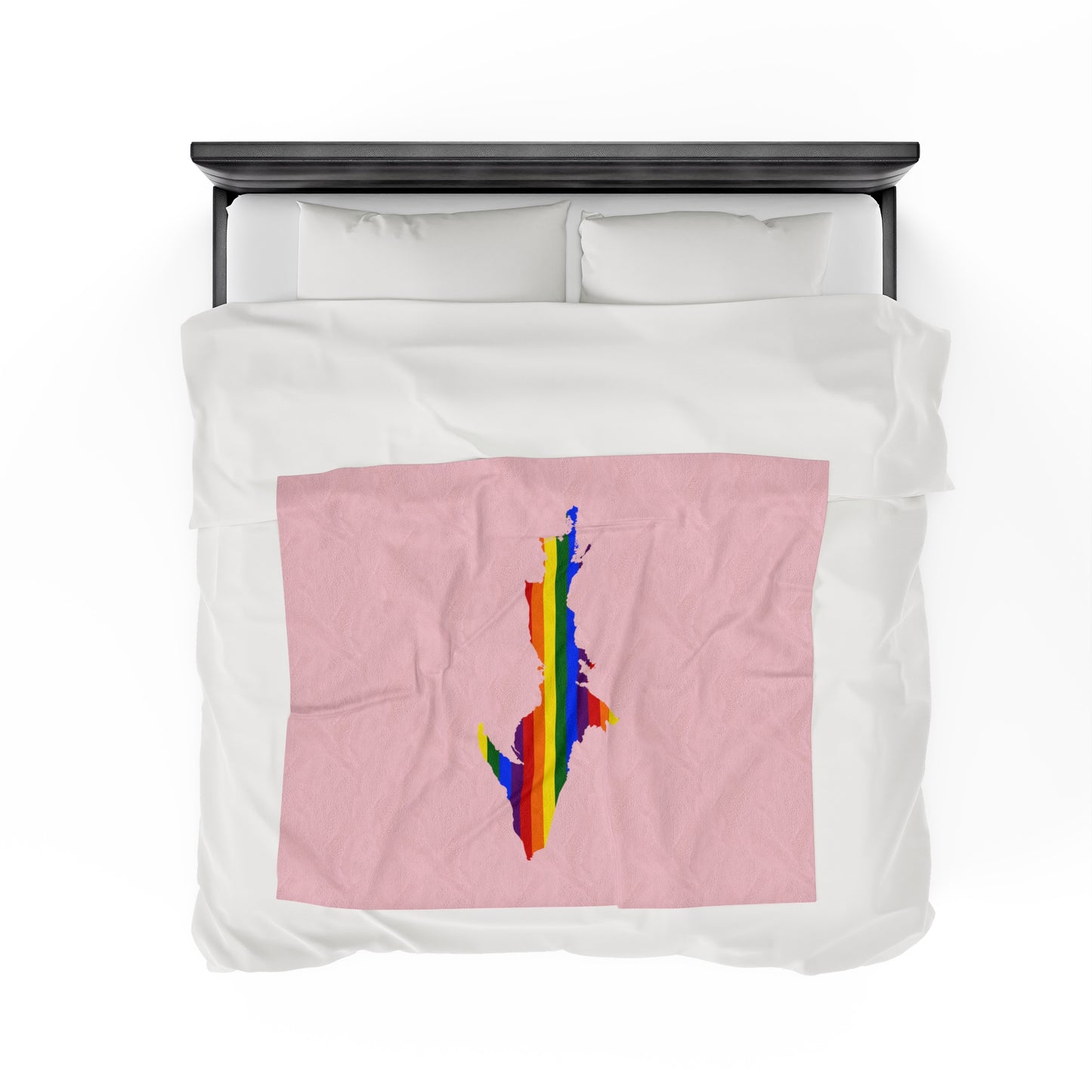 Michigan Upper Peninsula Plush Blanket (w/ UP Pride Flag Outline) | Pale Pink