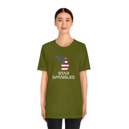 Michigan 'Star Spangled' T-Shirt (Space Agency Font w/ MI USA Flag Outline) | Unisex Standard Fit