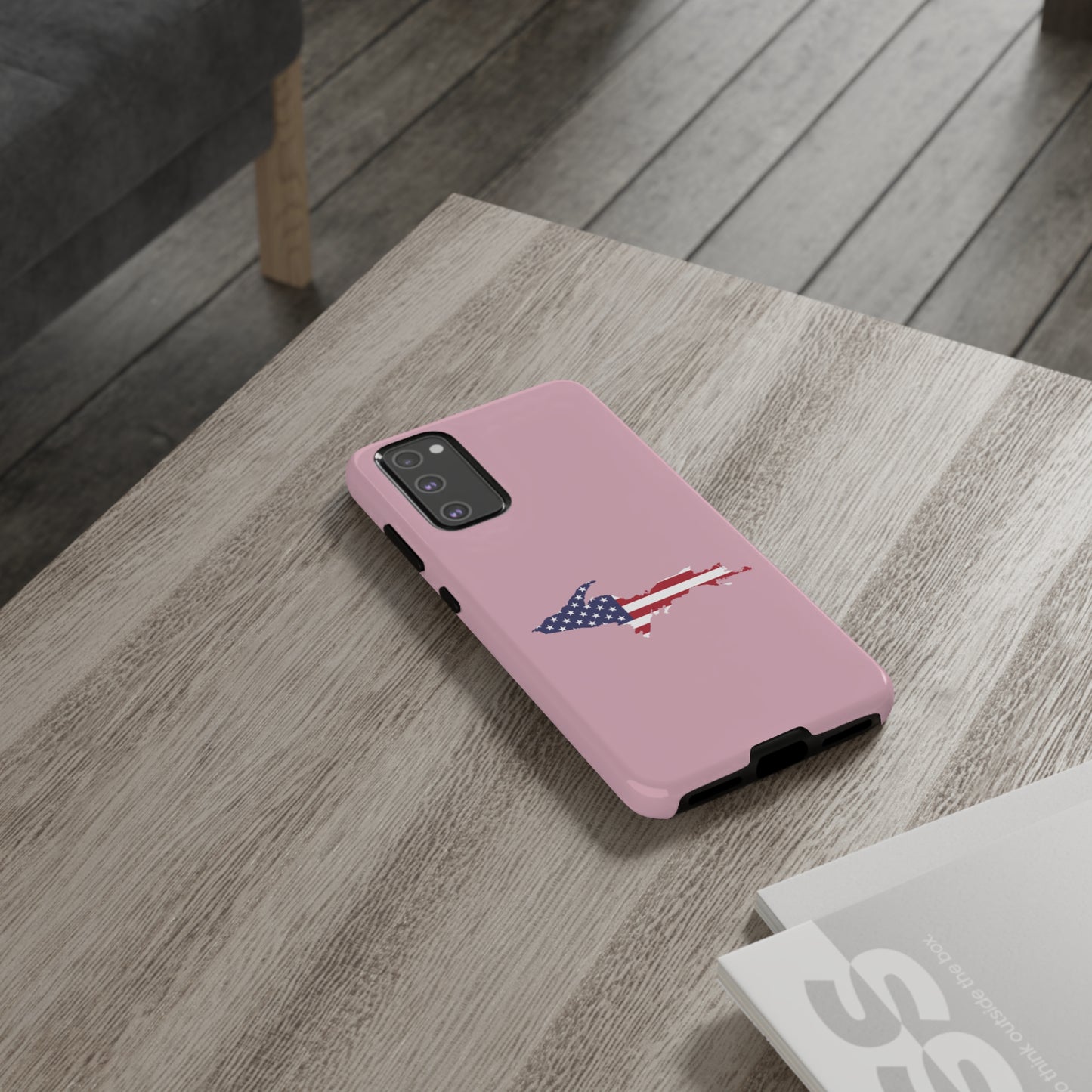 Michigan Upper Peninsula Tough Phone Case (Pink w/ UP USA Flag Outline) | Samsung & Pixel Android