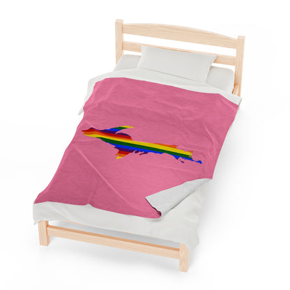 Michigan Upper Peninsula Plush Blanket (w/ UP Pride Flag Outline) | '67 Caddie Pink