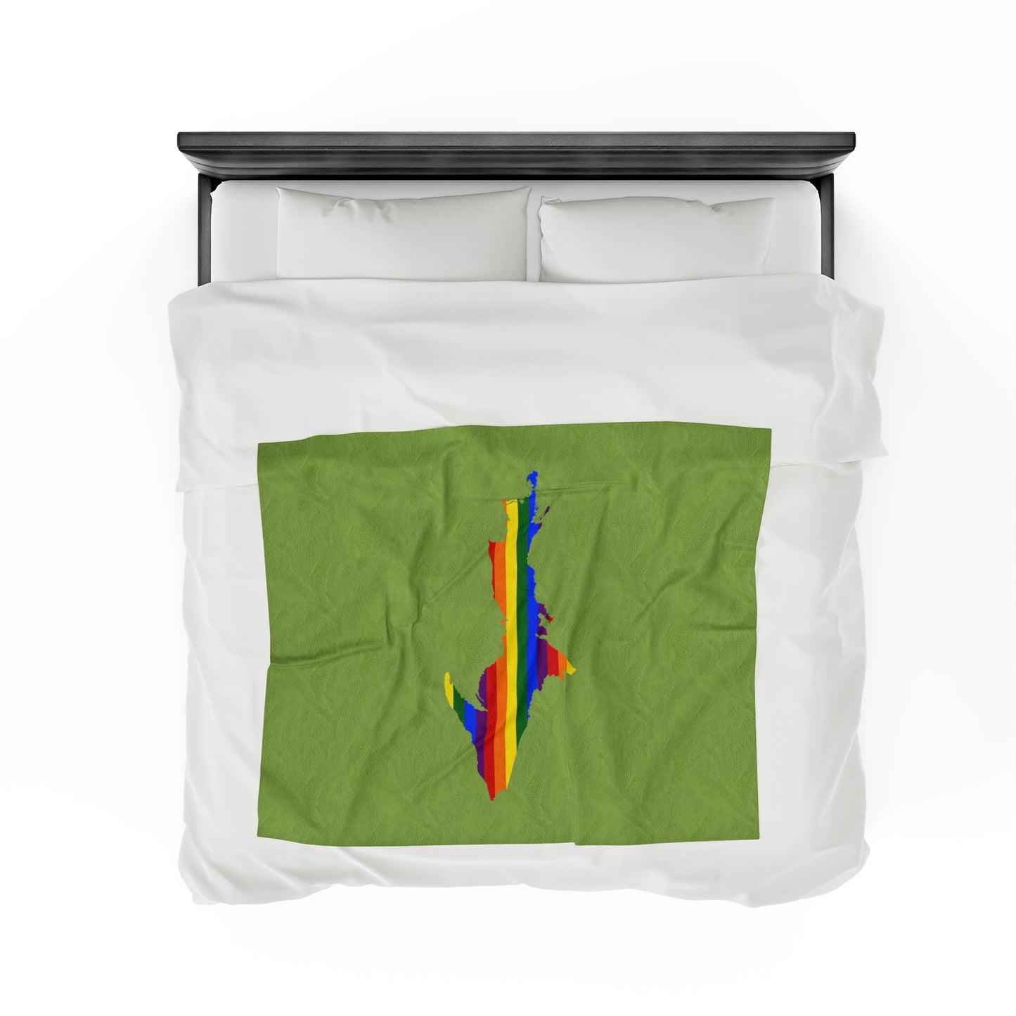 Michigan Upper Peninsula Plush Blanket (w/ UP Pride Flag Outline) | Gooseberry Green