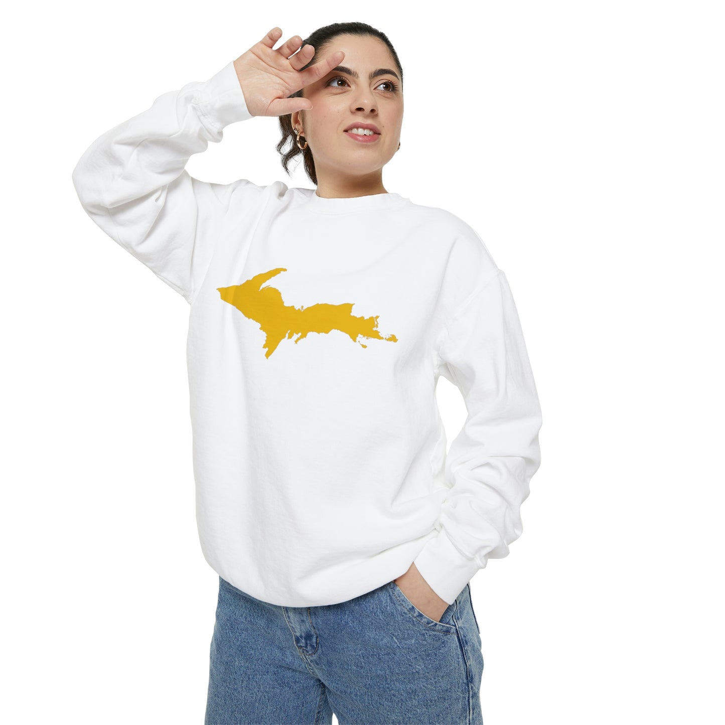 Michigan Upper Peninsula Sweatshirt (w/ Gold UP Outline) | Unisex Garment Dyed