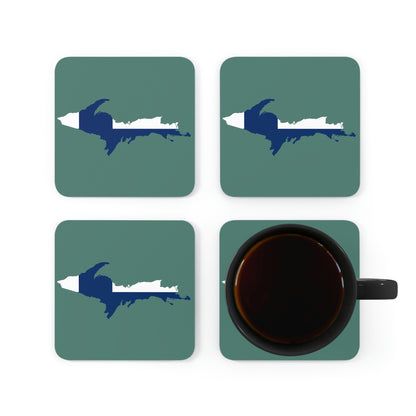 Michigan Upper Peninsula Coaster Set (Copper Green w/ UP Ukraine Flag Outline) | Corkwood - 4 pack