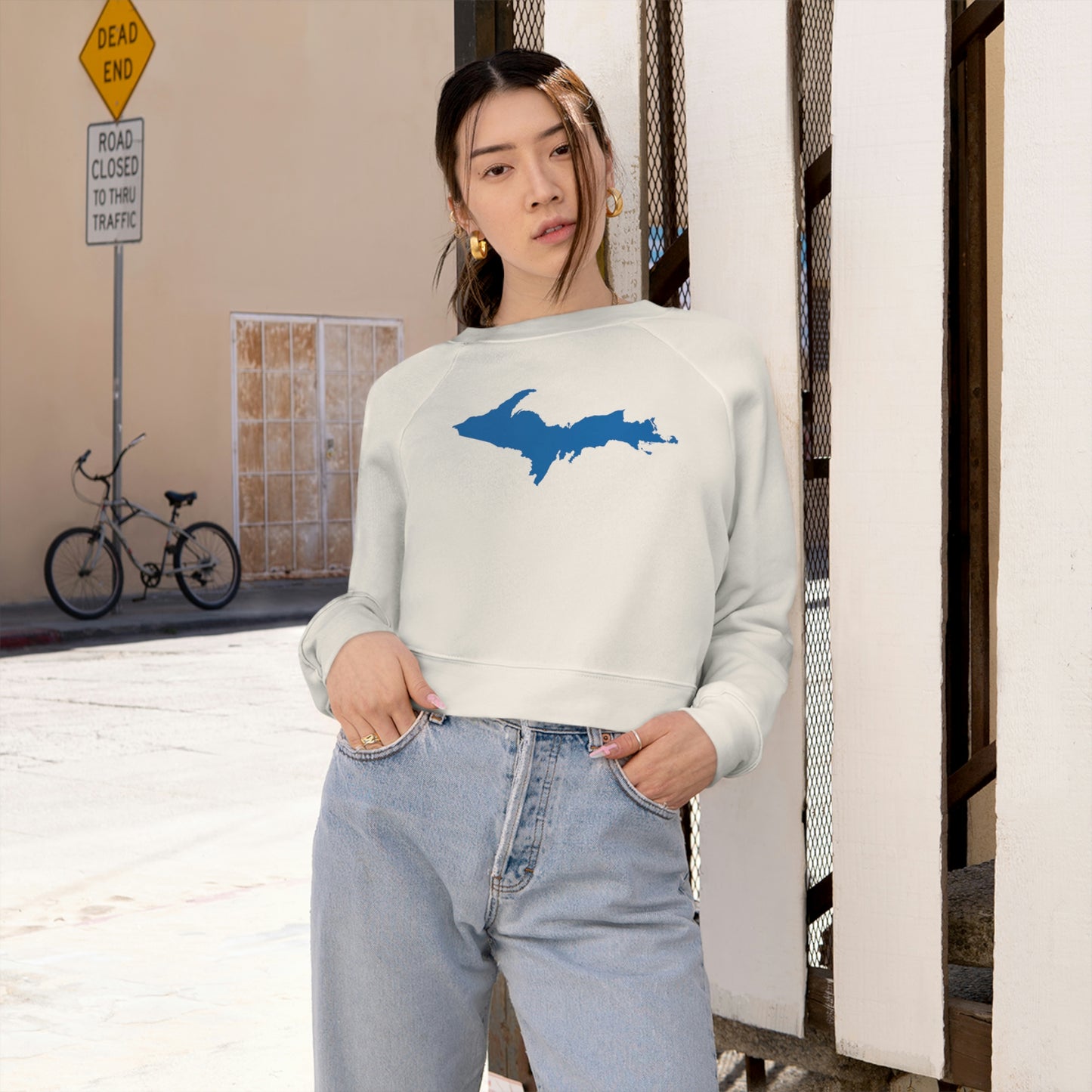 Michigan Upper Peninsula Sweatshirt (w/ Azure UP Outline) | Cropped Mid-Length