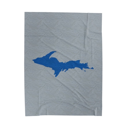 Michigan Upper Peninsula Plush Blanket (w/ Azure UP Outline) | Silver