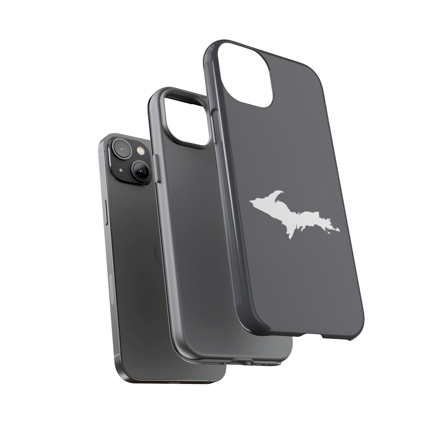 Michigan Upper Peninsula Tough Phone Case (Iron Ore Grey w/ UP Outline) | Apple iPhone