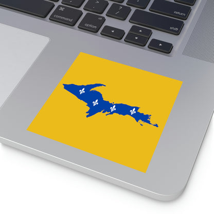 Michigan Upper Peninsula Square Sticker (Gold w/ UP Quebec Flag Outline) | Indoor/Outdoor