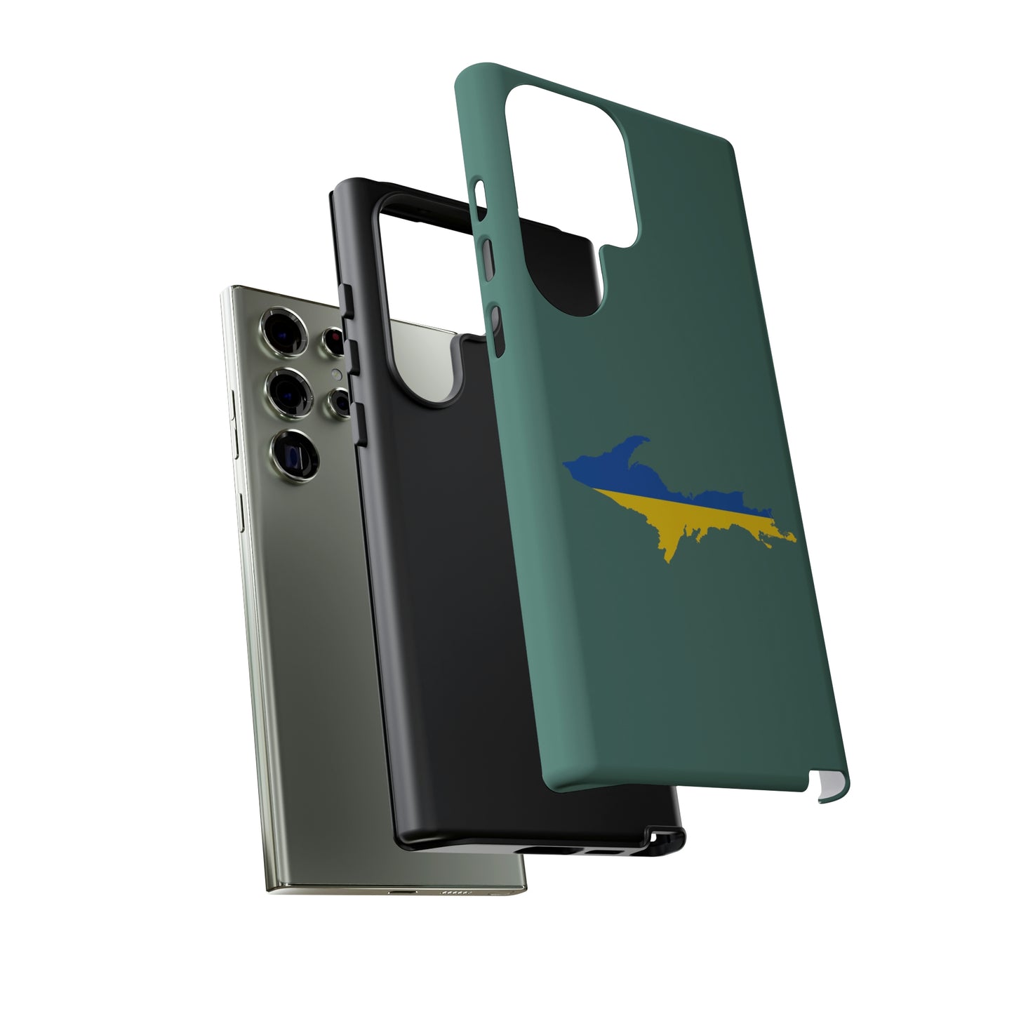 Michigan Upper Peninsula Tough Phone Case (Copper Green w/ UP Ukraine Flag Outline) | Samsung & Pixel Android