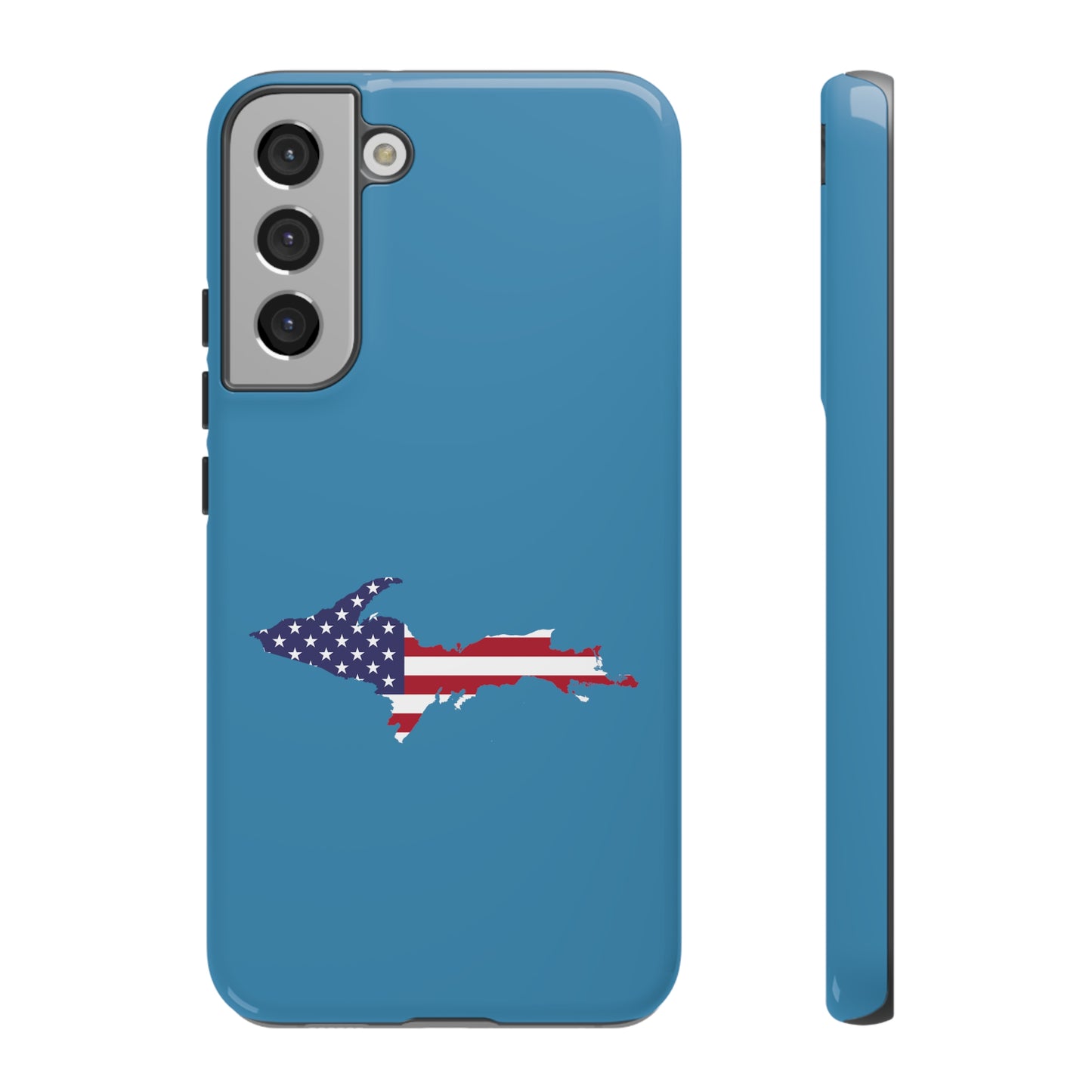 Michigan Upper Peninsula Tough Phone Case (Lake Michigan Blue w/ UP USA Flag Outline) | Samsung & Pixel Android