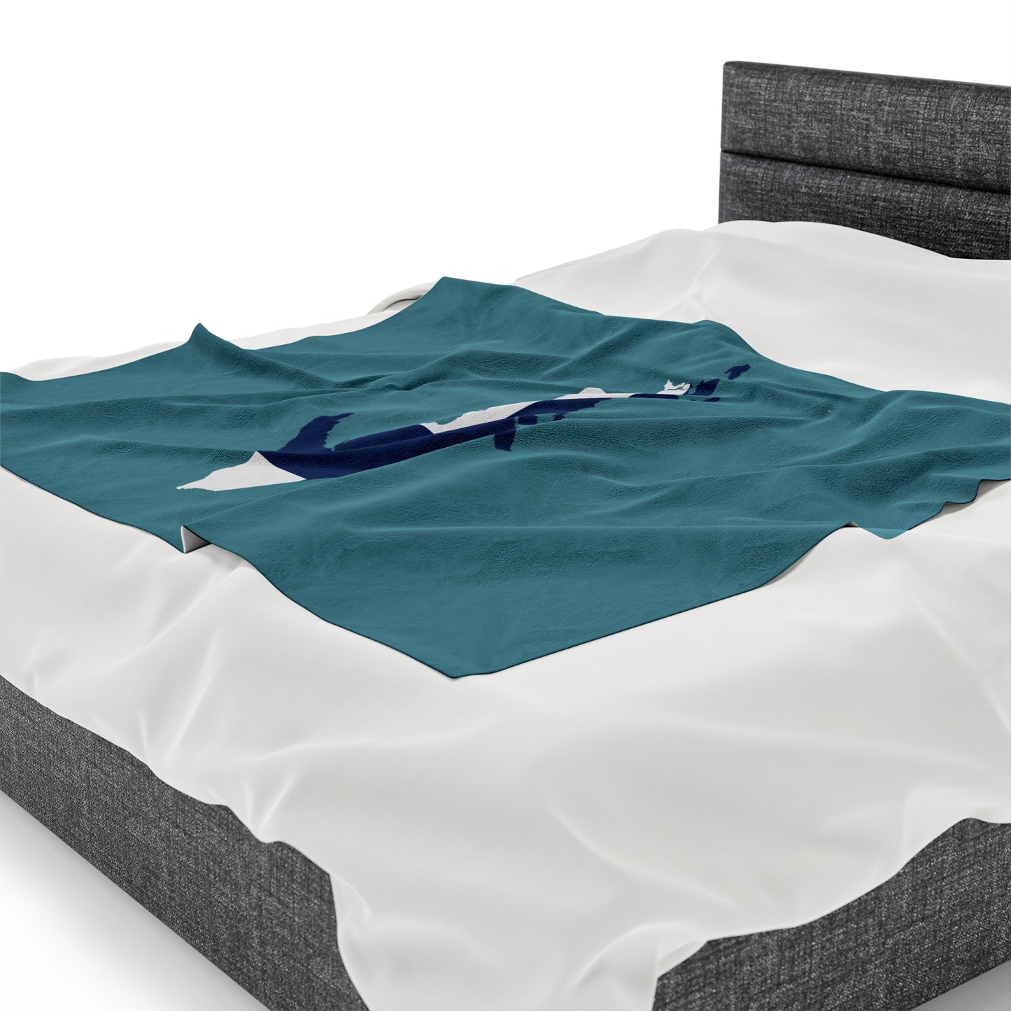 Michigan Upper Peninsula Plush Blanket (w/ UP Finland Flag Outline) | Lake Huron Blue