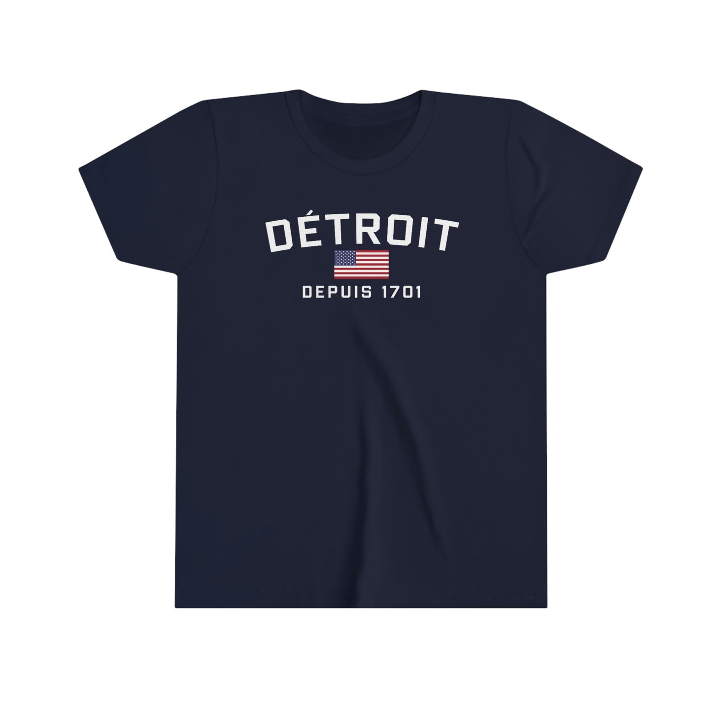 'Détroit Depuis 1701' T-Shirt (w/USA Flag Outline) | Youth Short Sleeve