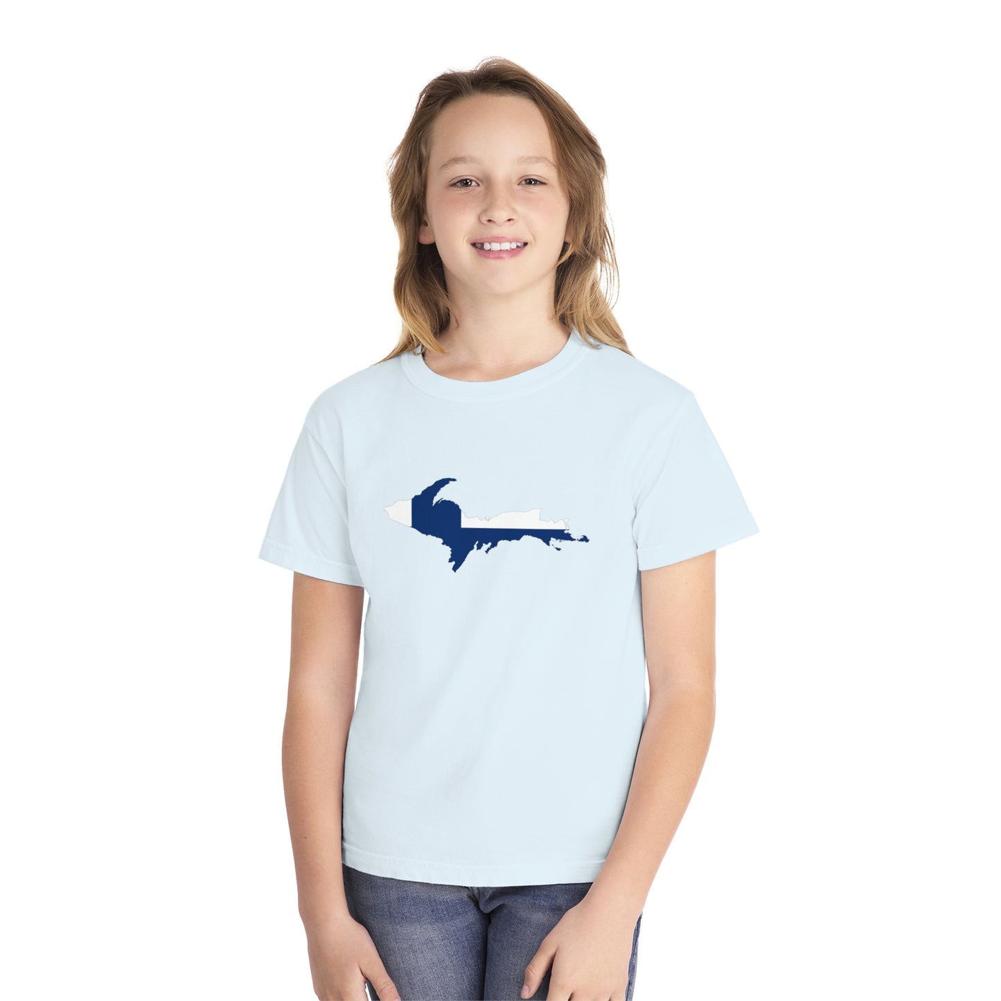 Michigan Upper Peninsula T-Shirt (w/ UP Finland Flag Outline) | Youth Garment-Dyed