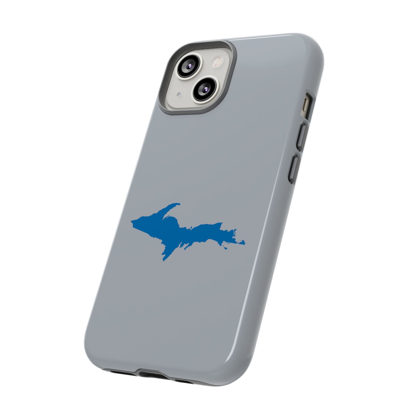 Michigan Upper Peninsula Tough Phone Case (Silver w/ Azure UP Outline) | Apple iPhone