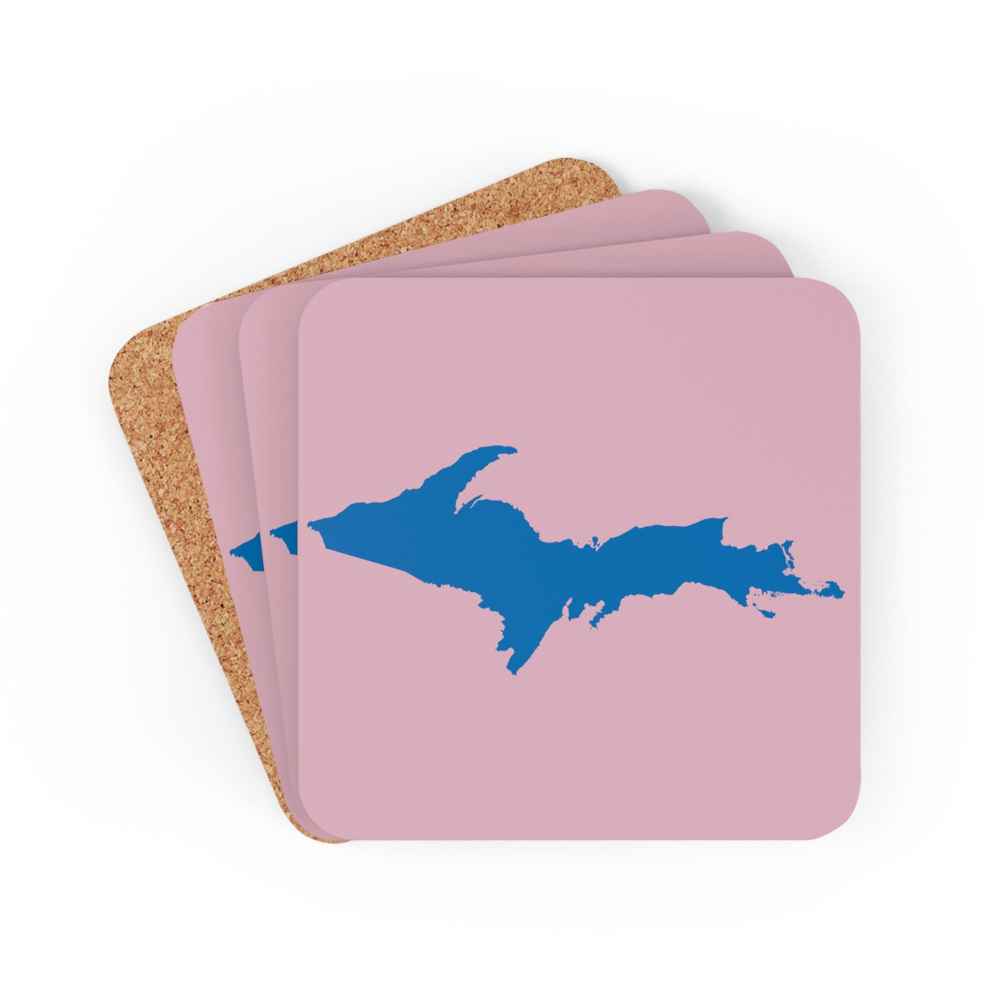 Michigan Upper Peninsula Coaster Set (Pink w/ Azure UP Outline) | Corkwood - 4 pack