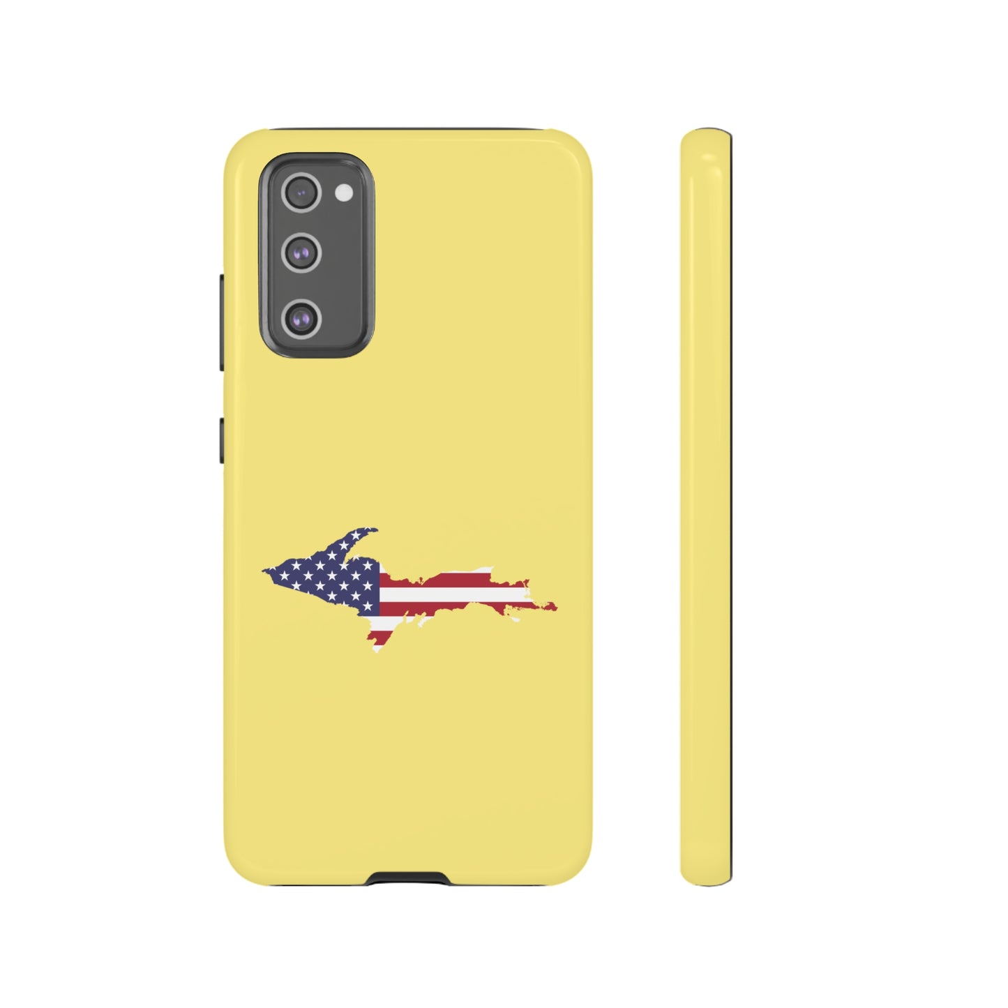 Michigan Upper Peninsula Tough Phone Case (Yellow Cherry Color w/ UP USA Flag Outline) | Samsung & Pixel Android