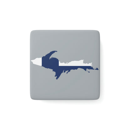 Michigan Upper Peninsula Porcelain Magnet (Silver w/ UP Finland Flag Outline)